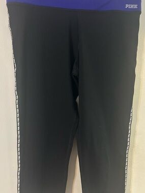 Victoria's Secret PINK Black Yoga Leggings with Purple Trim